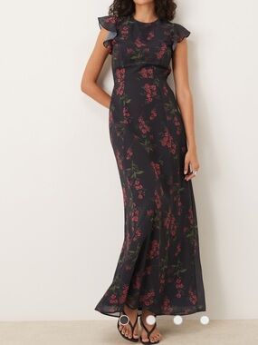 NWT Anaya Floral Flutter Sleeve Maxi Dress